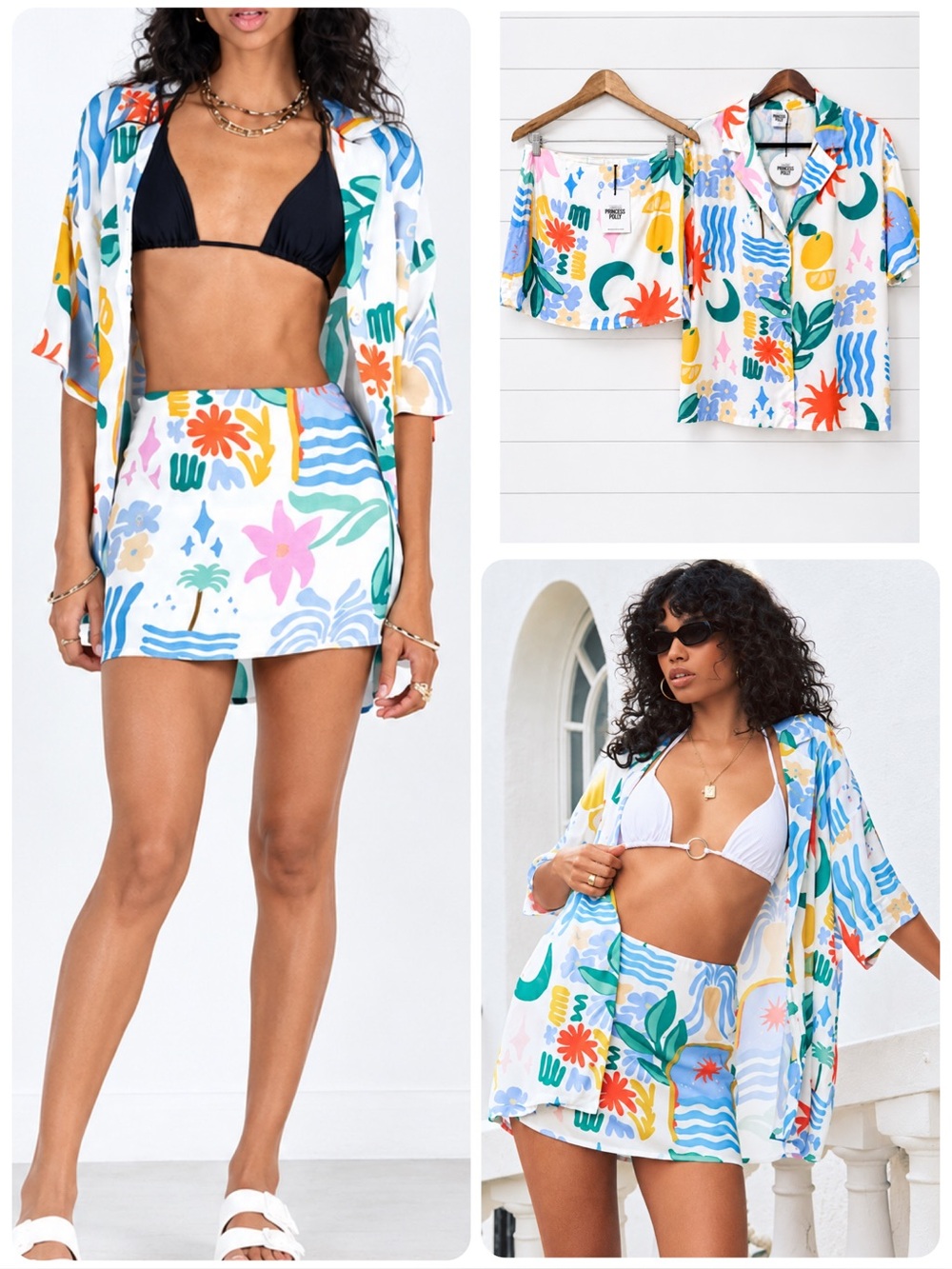 NWT Princess Polly Caraliia 2pc Mini Skirt Button Up Shirt Tropical Size 2 NEW